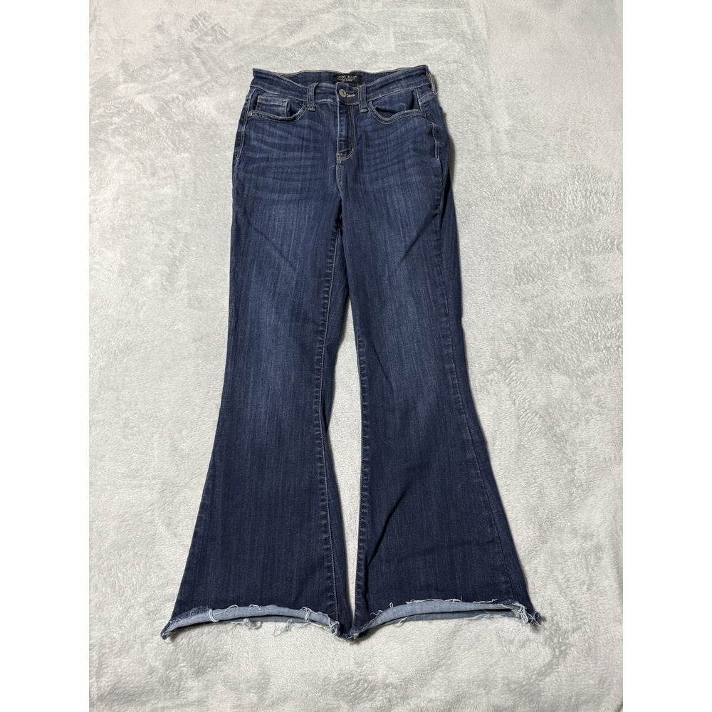 Judy Blue Womens 3 High Rise Flare Jeans Fray Hem Blue Medium Wash 26x26